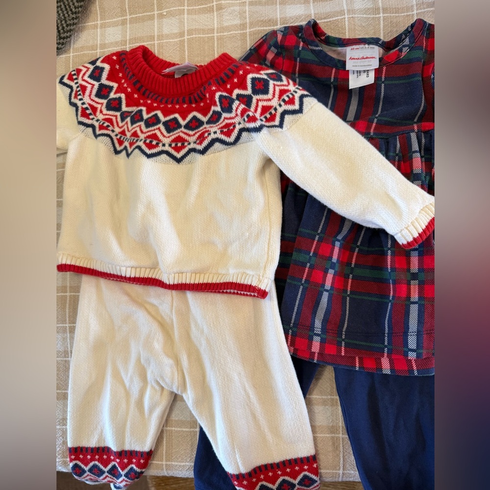 Hanna Andersson Red and Cream Kids Sweater Set and dress/leggings